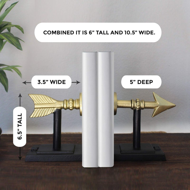 Wallcharmers Large Gold Arrow Metal Bookends | Heavy, Decorative, Farmhouse, & Unique for The Bookshelf by Wallcharmers - Image 3